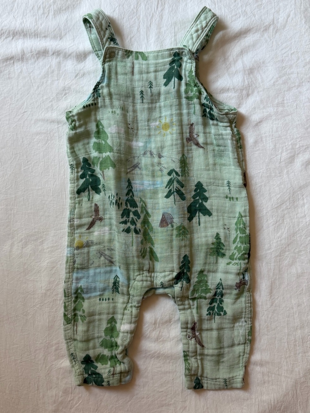 Angel Dear Baby Muslin Forest Print Romper Overalls Green 6-12M